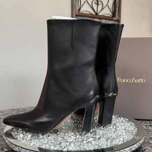 Franco Sarto Brair black Leather square Toe Mid-Calf Block Heel Boots NEW 9.5